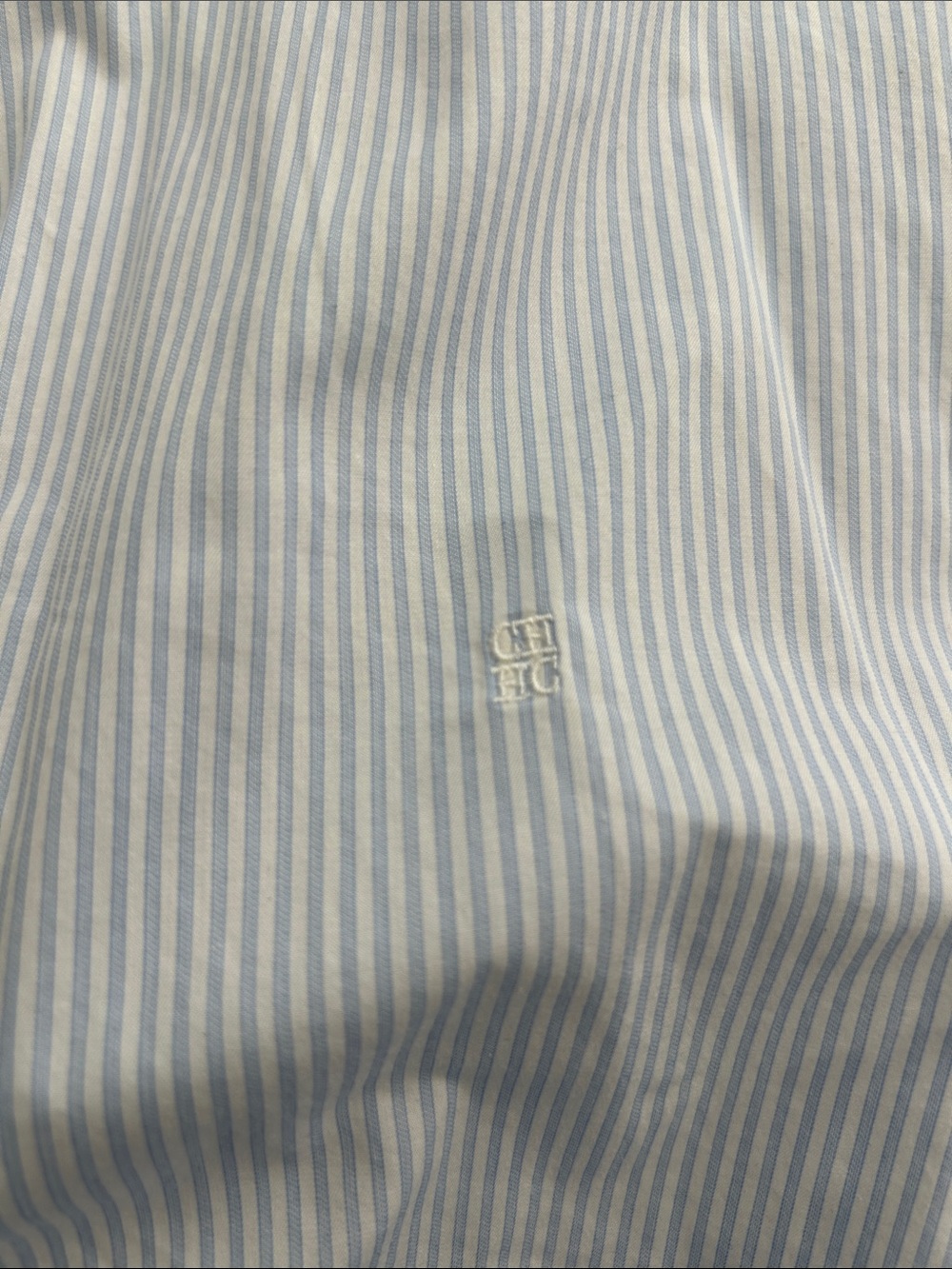 Carolina Herrera Light Blue Pinstripe Shirt with White Collar - Picture 3 of 4